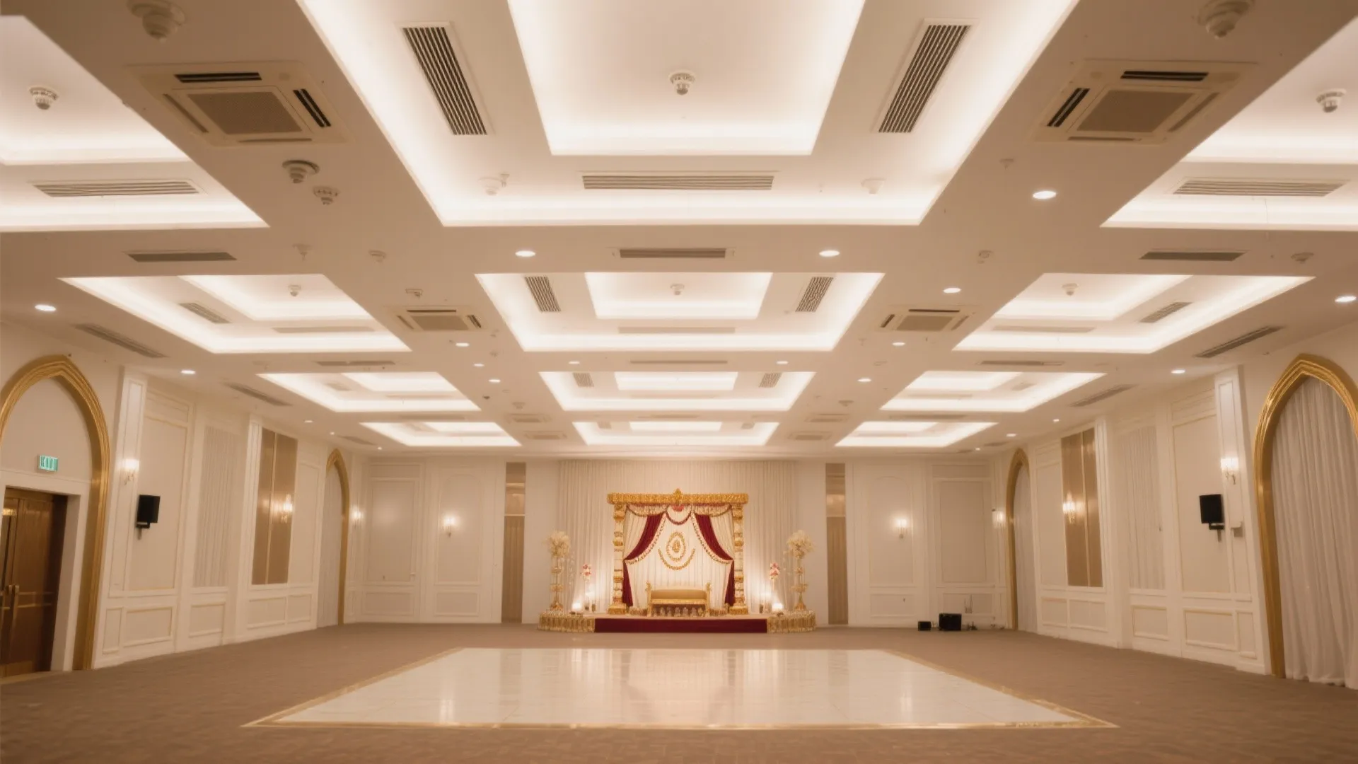 Geometric Coffered Ceiling with Hidden Sprinklers