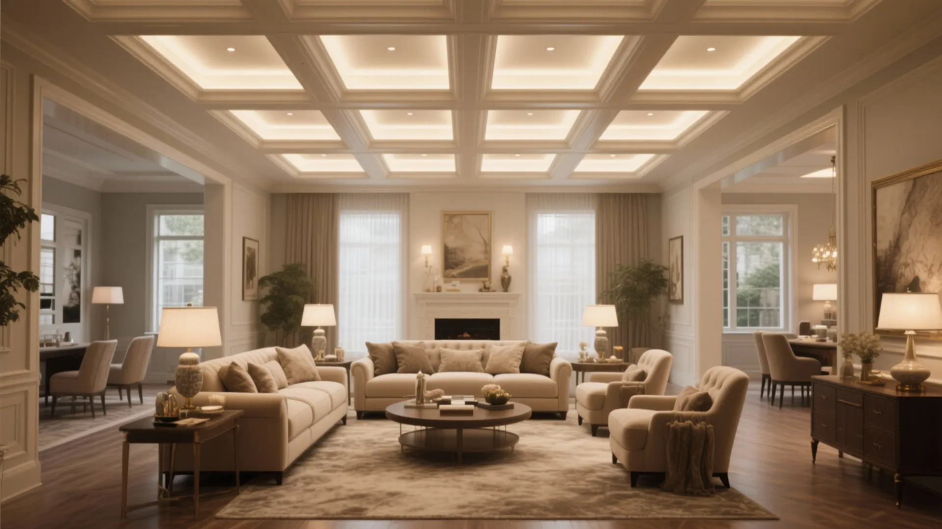 6. Accent Coffered Ceiling with Recessed Lights