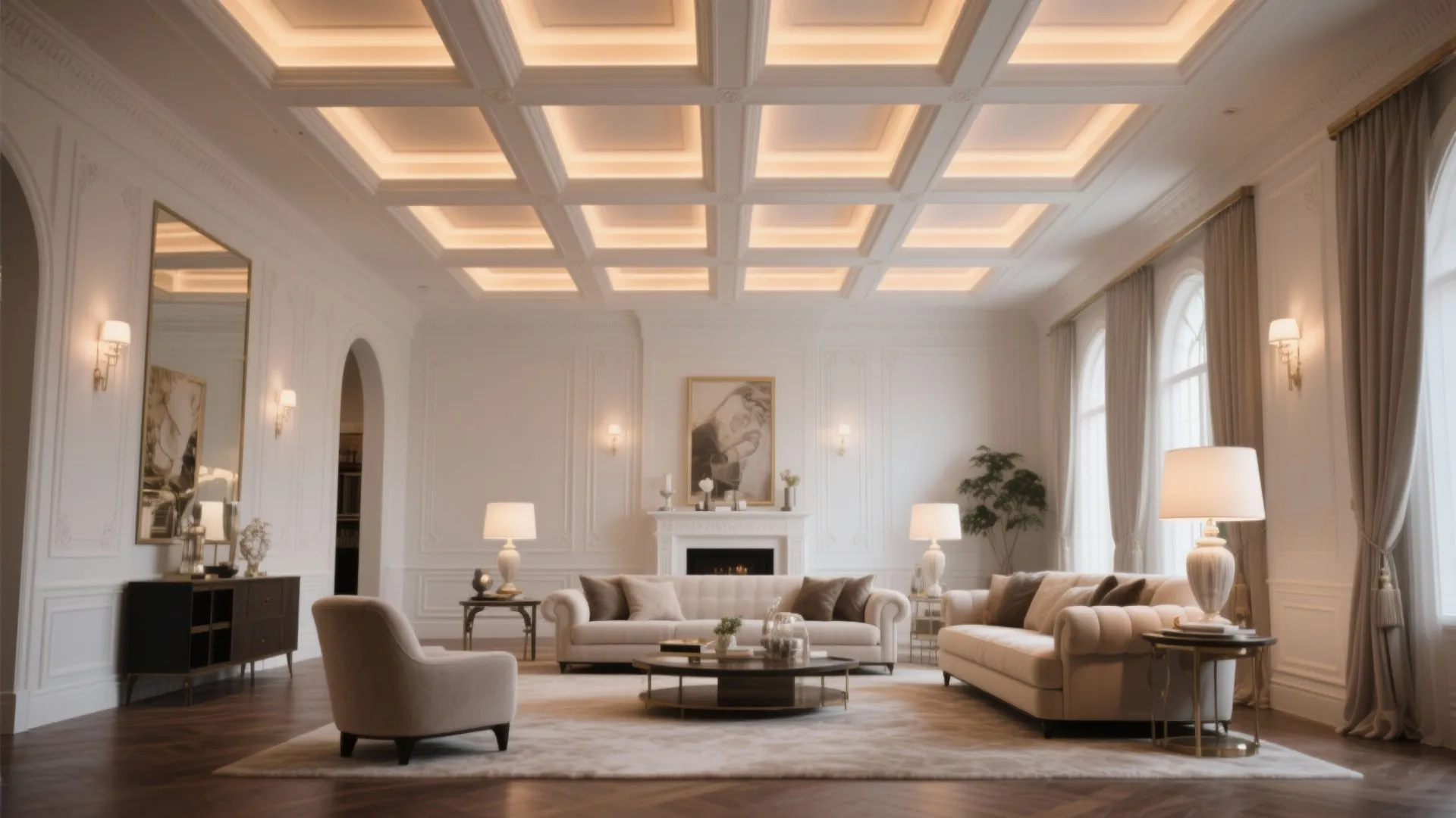 Coffered Ceiling with Recessed Lighting