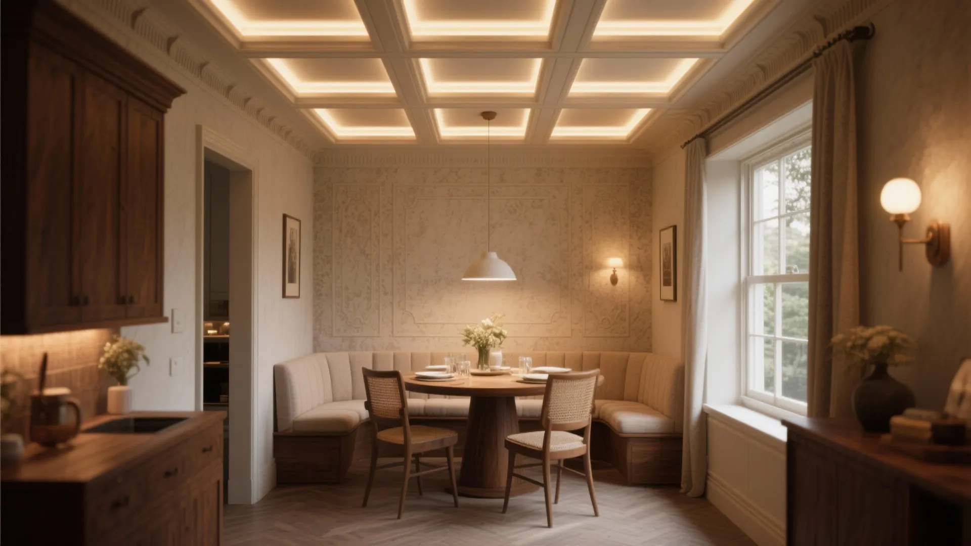 Coffered Ceilings with Soft Lighting