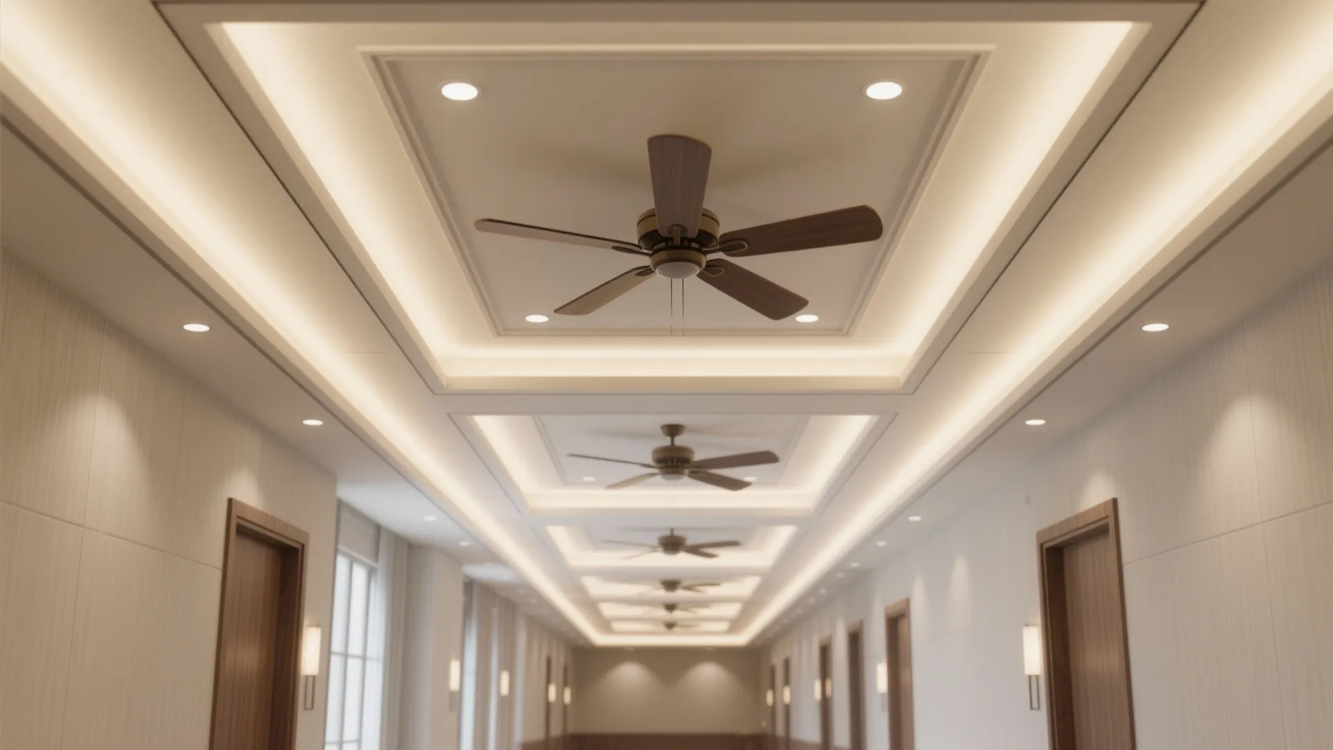 2) Coffered ceiling modules aligned to fan sweep