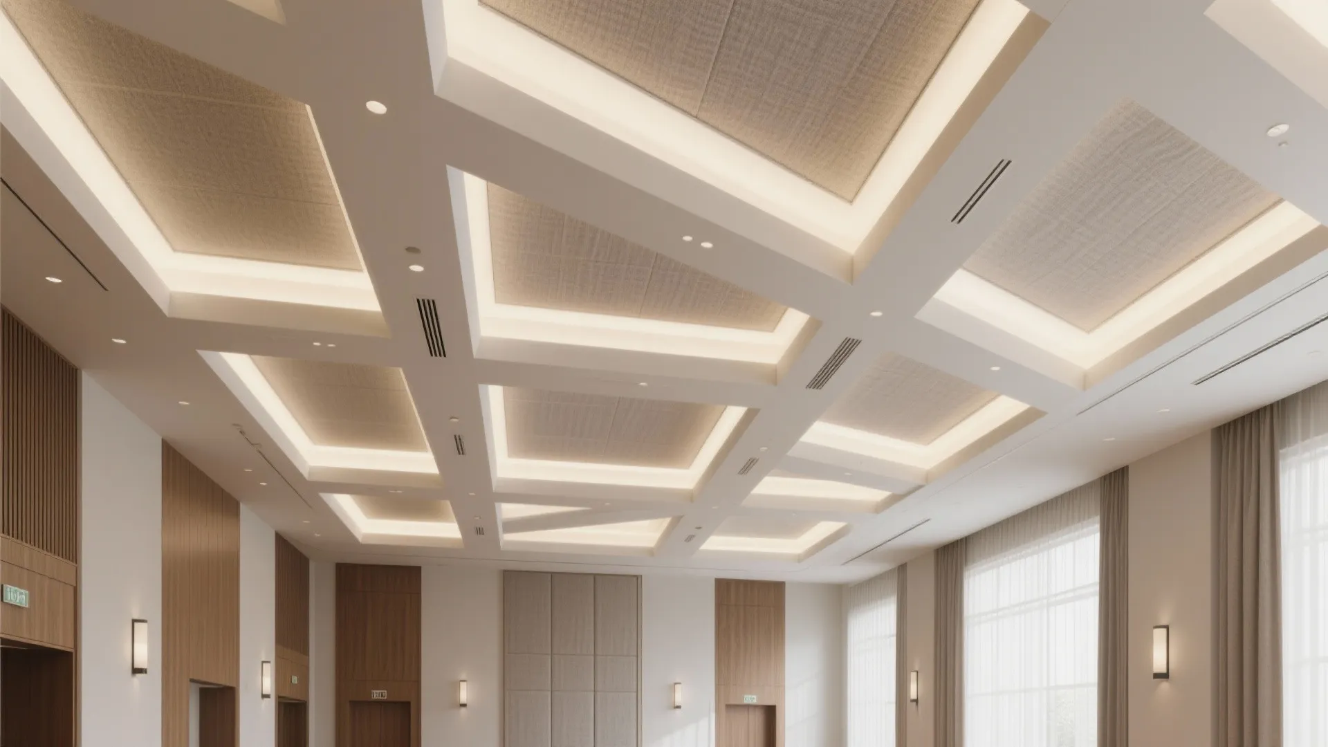 Coffered Ceiling Grid with Acoustic Inserts