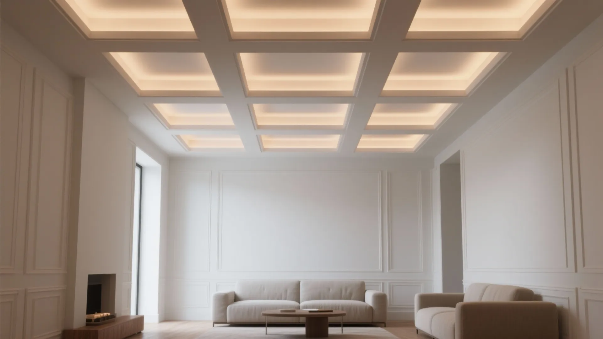 Idea 1: Symmetry-first coffer (keep it shallow)