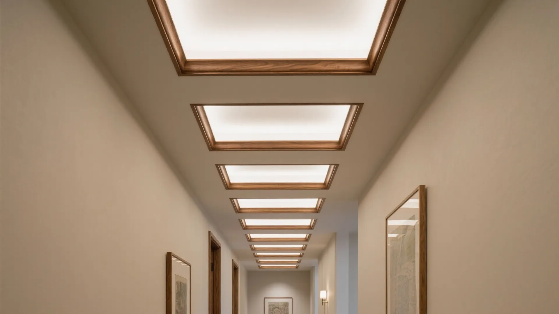 Warm Wood Coffered POP Ceiling