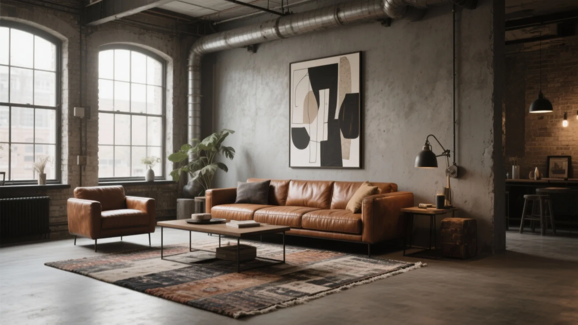 Warm Gray Walls with Cognac Leather Sofa