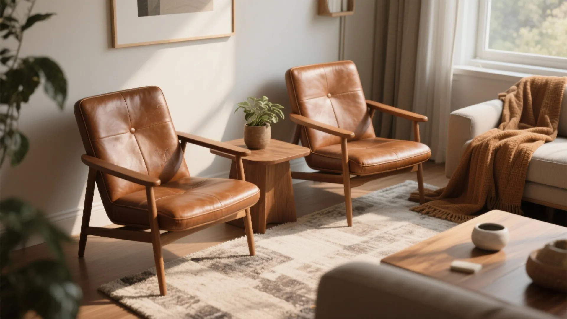 3. Brown Leather Seating with Modern Lines