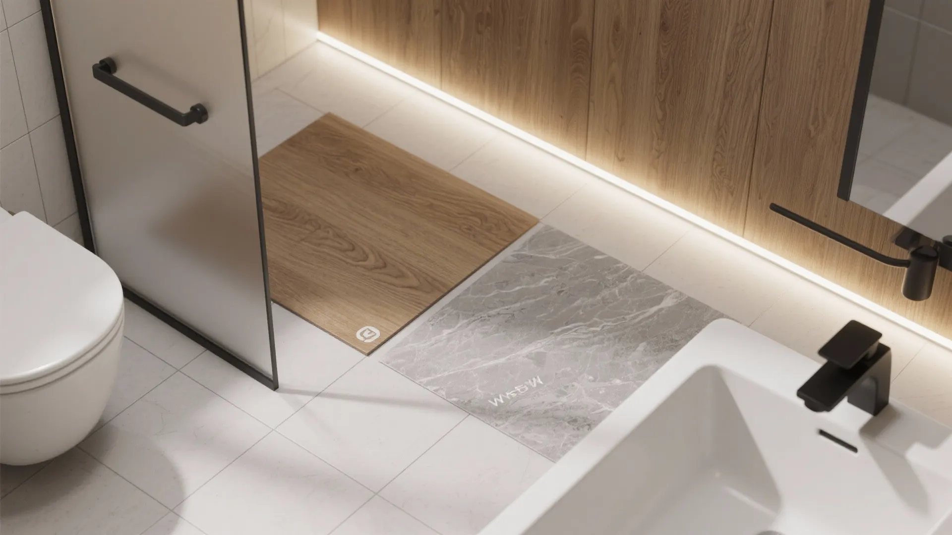 Cohesive Materials and Lighting to Tie Two Rooms Together