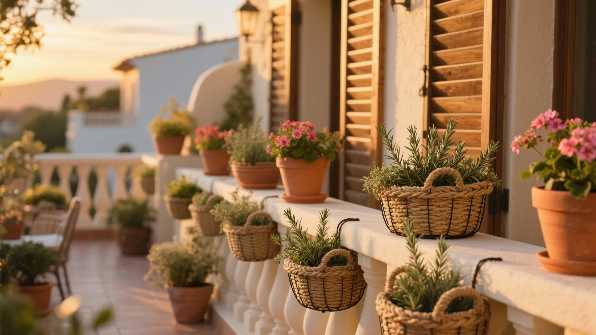 Coir-Lined Wire Baskets for Mediterranean Flair