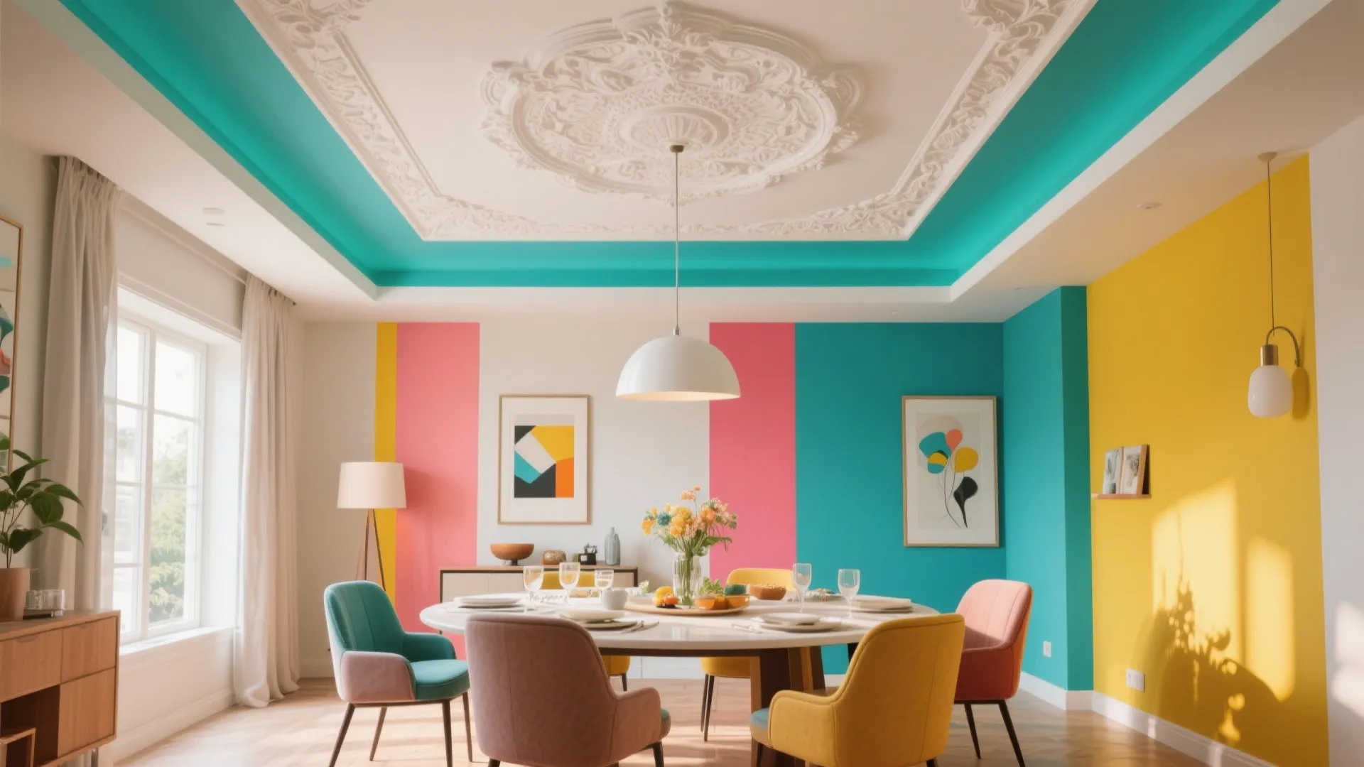 Creative POP Ceiling with Color Accents