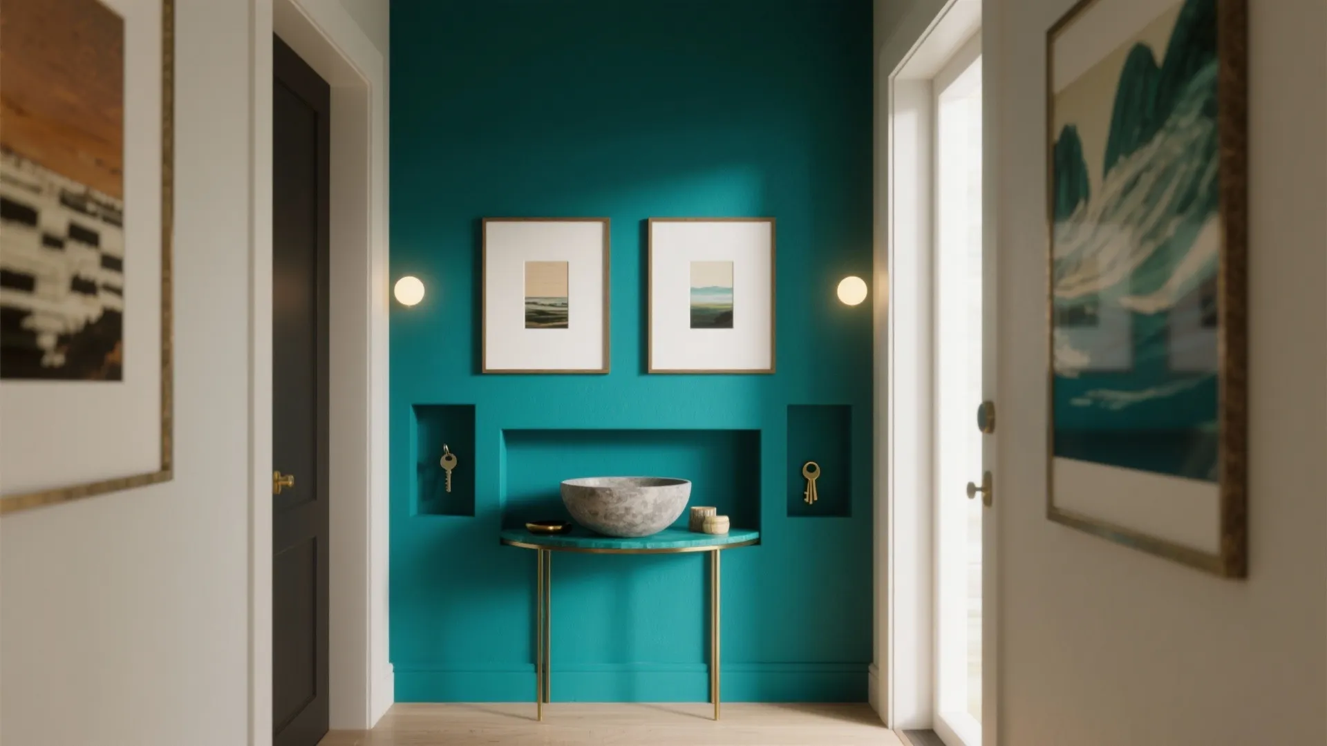 Statement color, art, and niches that greet you