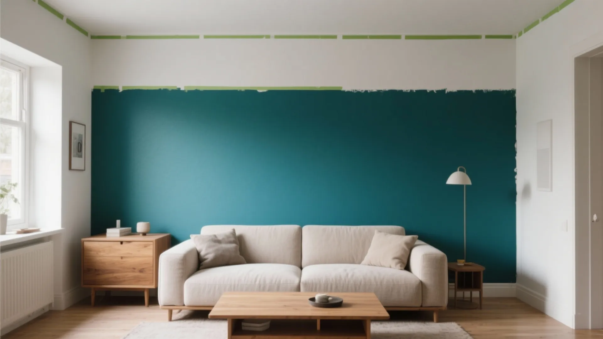 Color-Blocked Accent Wall That Wraps the Ceiling Line