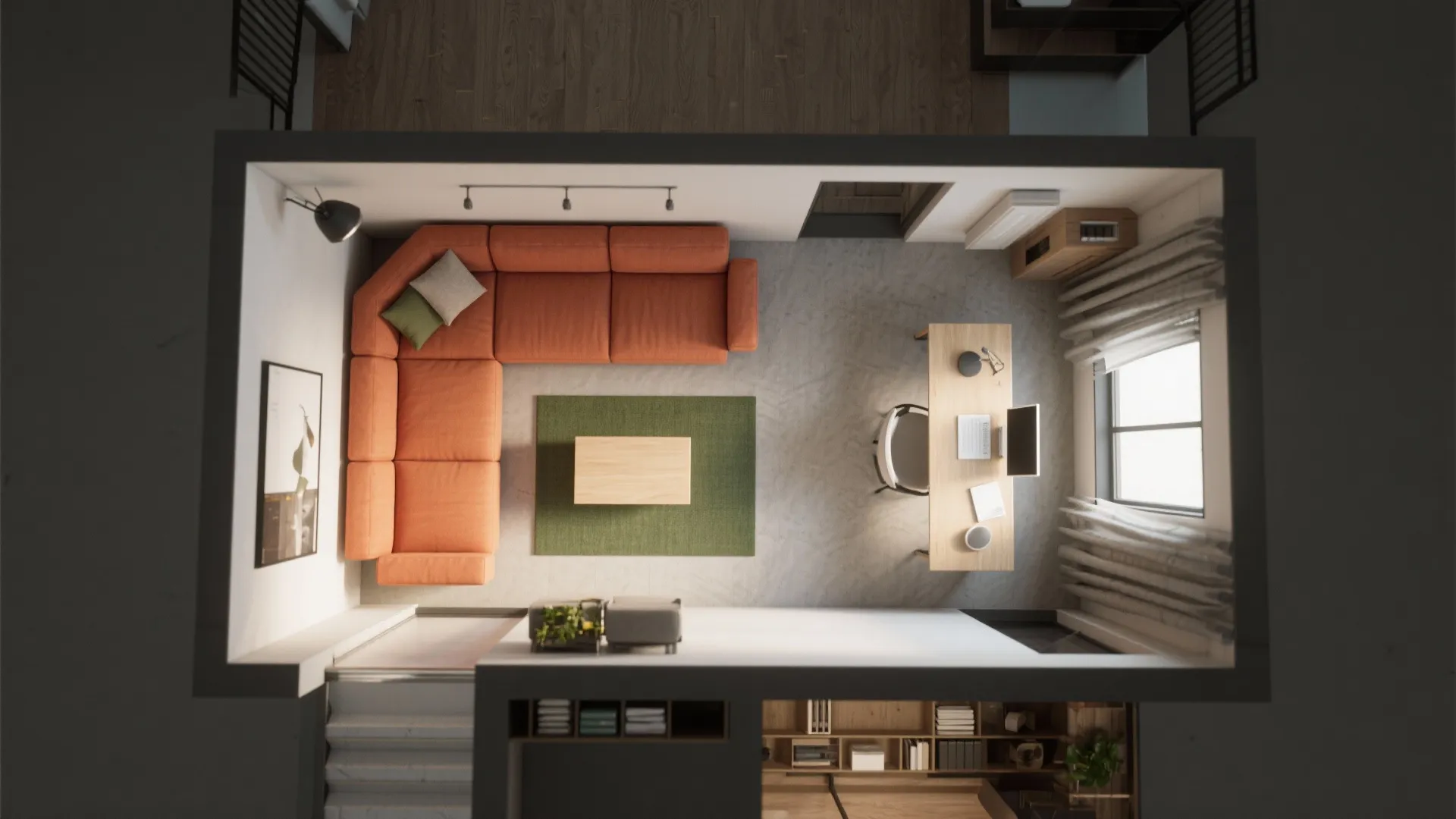 3) Color-Blocking to Zone a Tiny Room