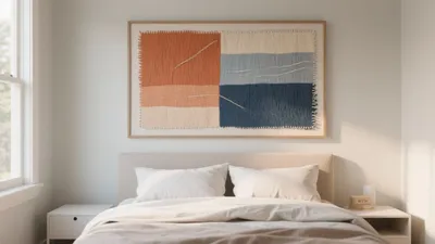 Calm Bedroom Design with Textured Wall Art
