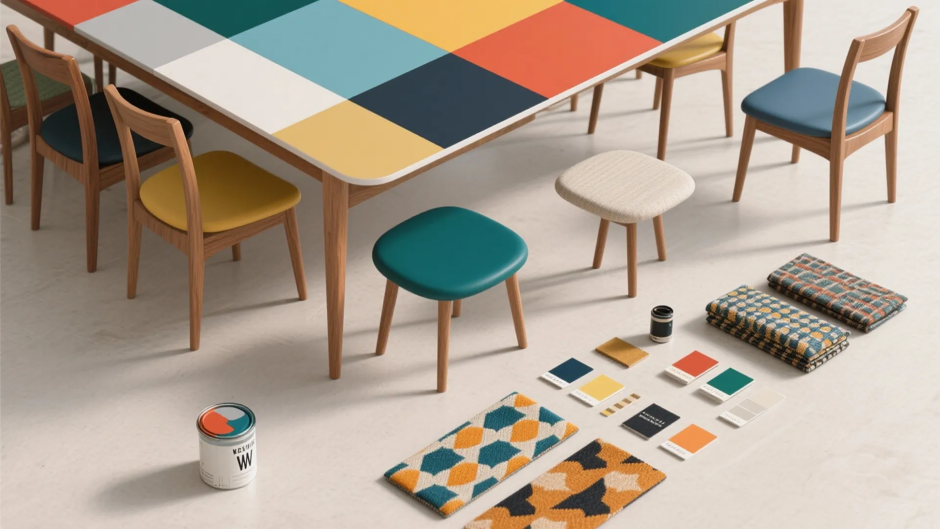 4. Color-Blocking with Upholstered Seats