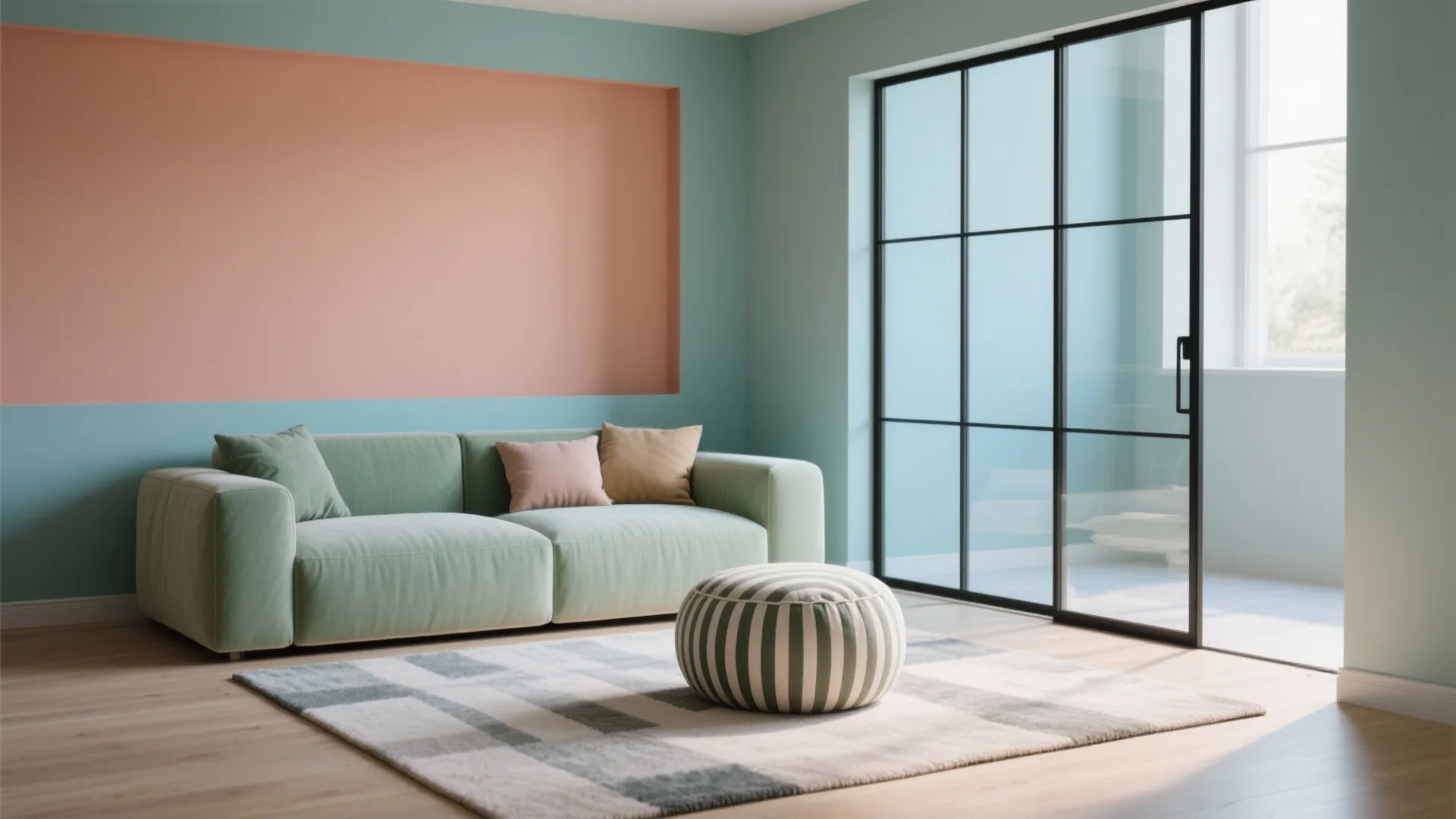 Color-Blocked Play Zone with a Glass Partition