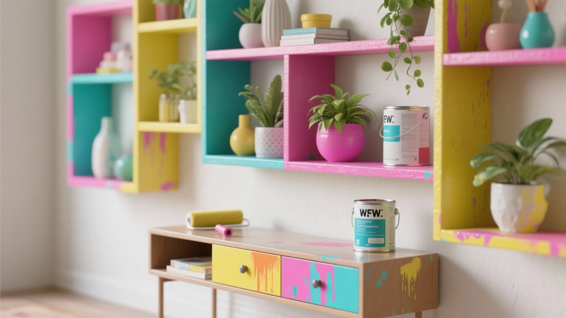 5. Color-block shelves and furniture for playful accents