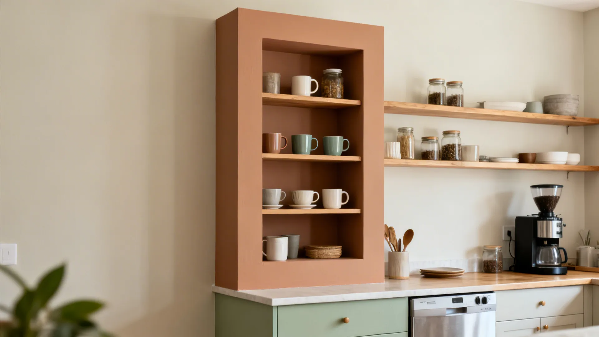 Color-Blocked Zones with Open-Shelf Framing