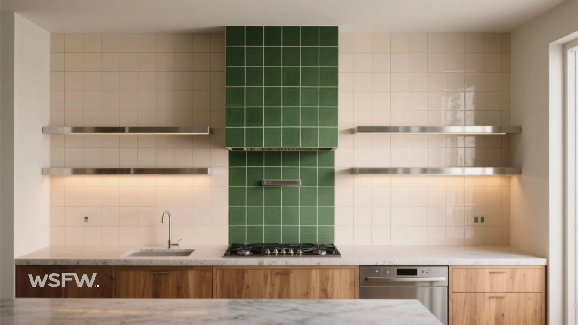 Color-blocked full wall tiles