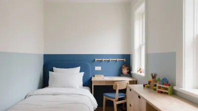 Calm Blue Kids Bedroom with Study Nook