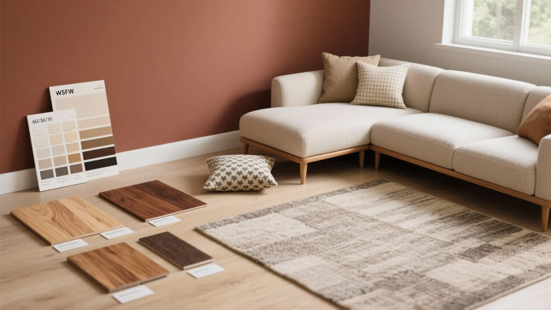 5) Color blocking and wood accents for warmth and definition