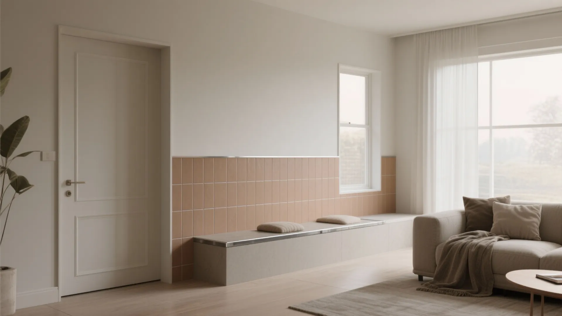 Color-blocked half wall tiles as a subtle accent zone