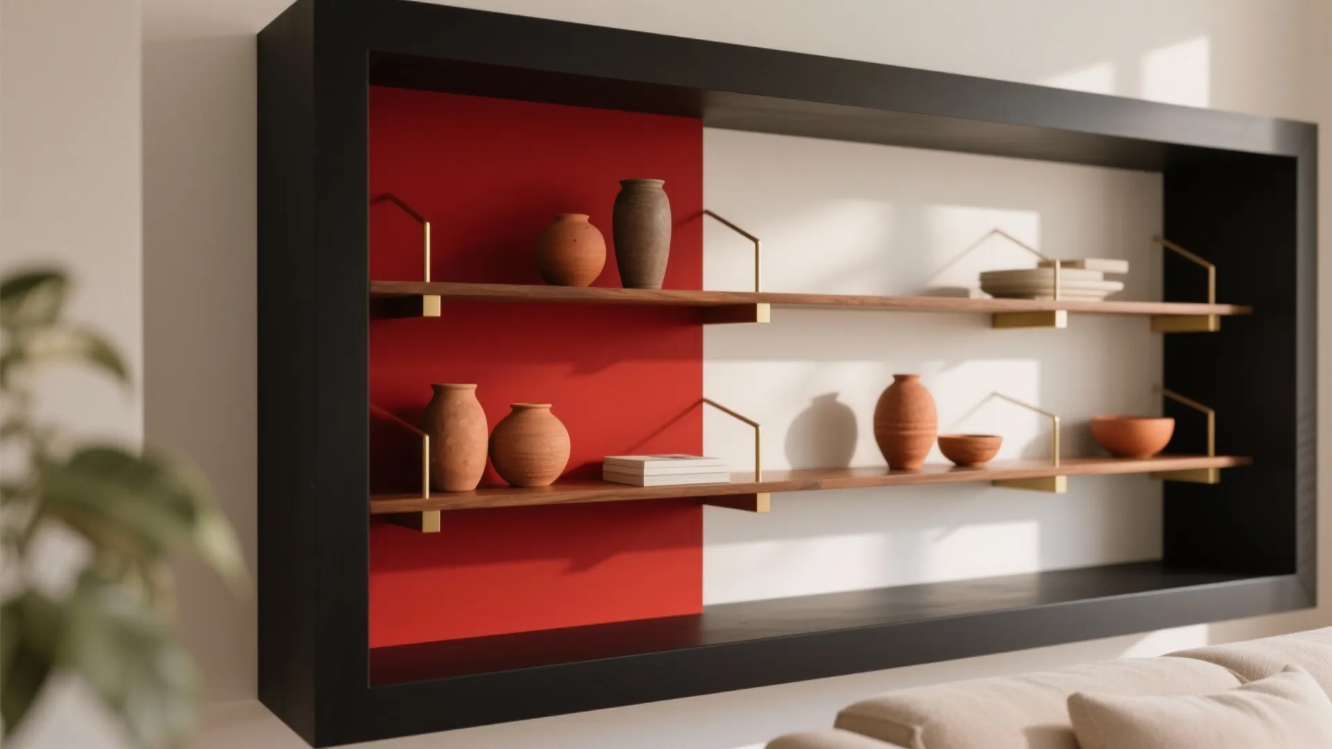 Color-Blocked Niche: Black Frame, Red Inset