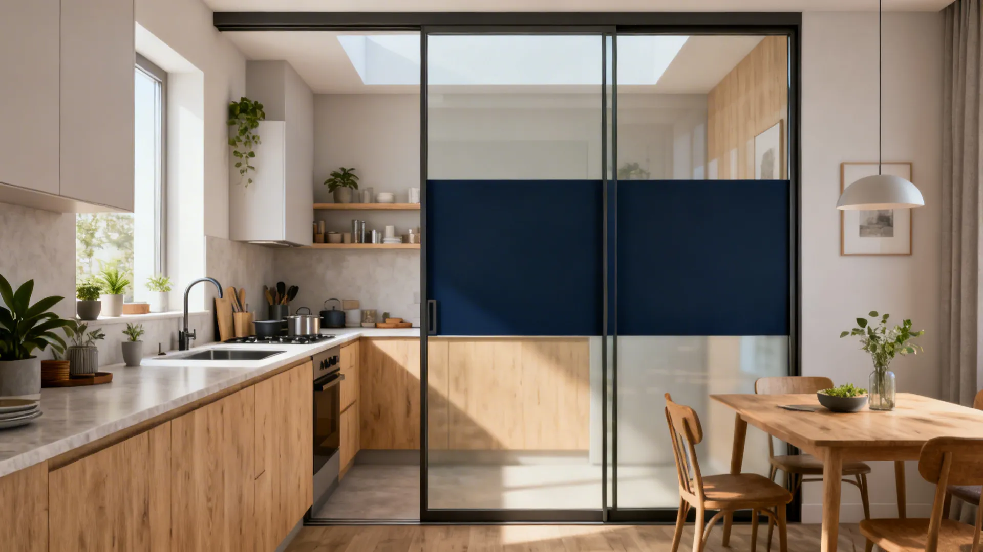 Color-Blocked Glass to Zone the Kitchen