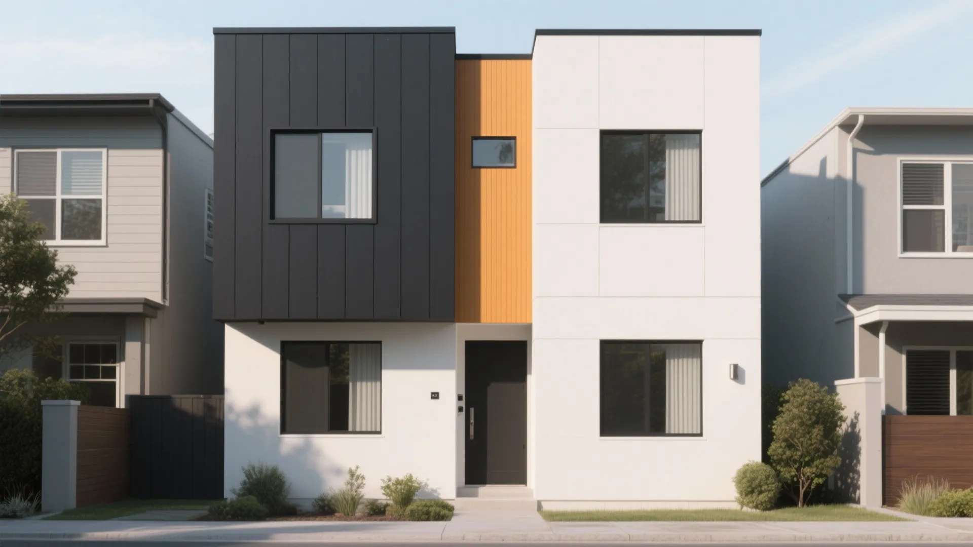 High-contrast color blocking for small facades