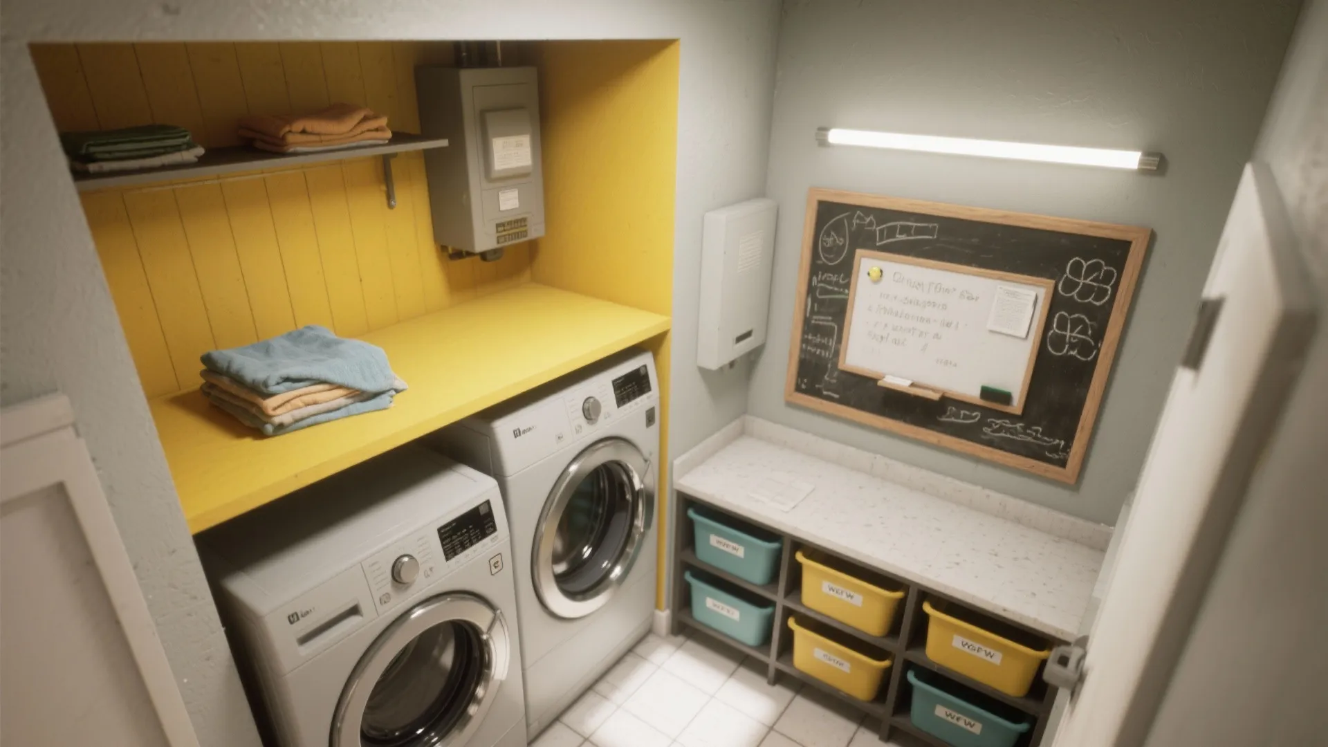 5. Color Blocking + Chalkboard Utility Wall