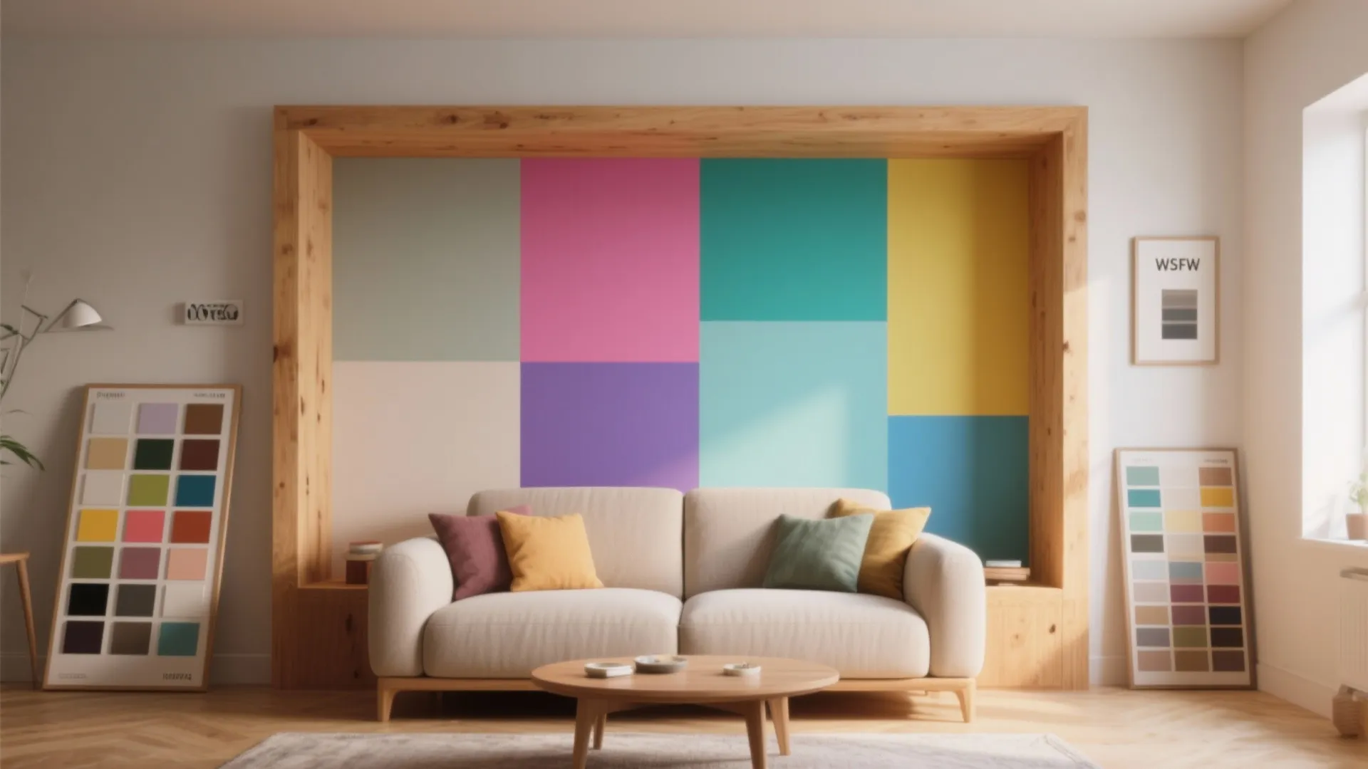 4. Playful Color Blocking Behind Key Furniture