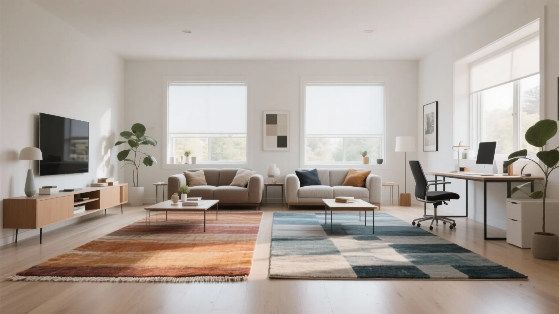 6. Color-Blocking with Two Rugs