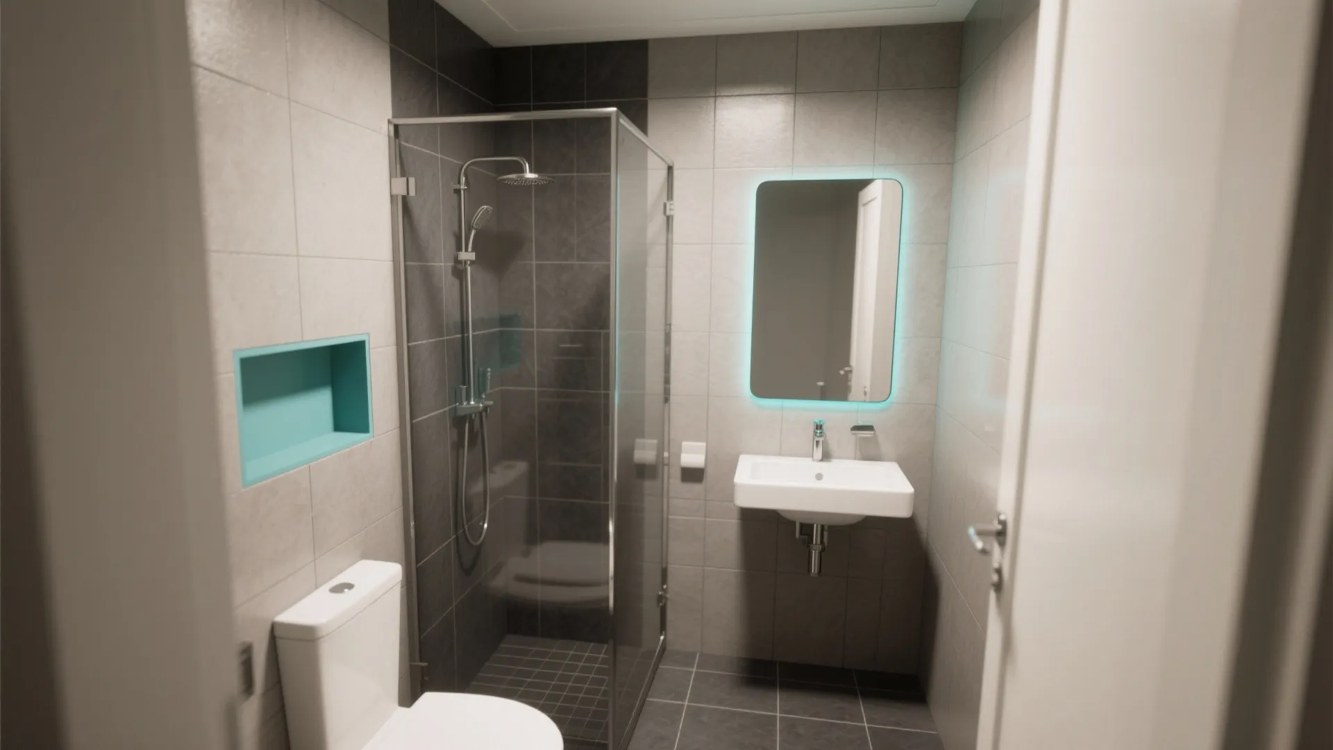 Color-custom epoxy accents for modern bathrooms