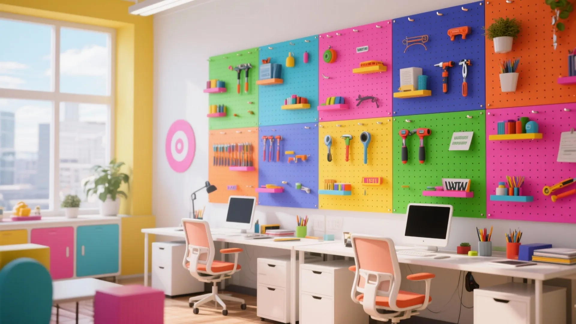 Pegboard with color-coded zones for different work tools