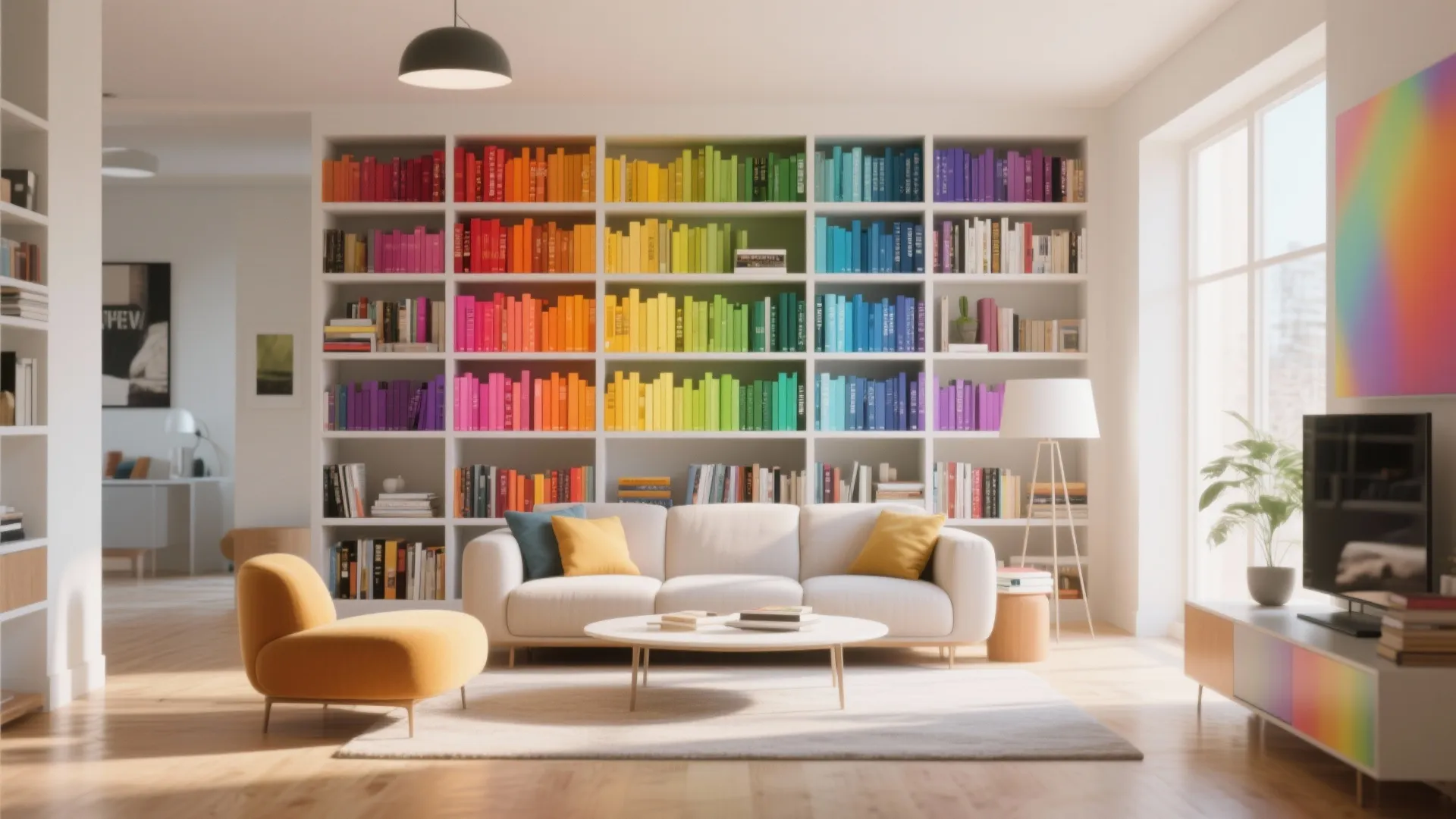 7. Color-Coordinated Bookshelves