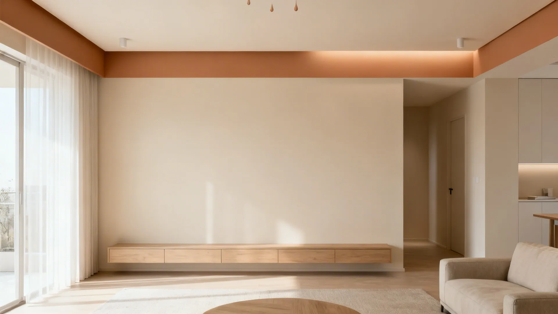 Color-dipped ceiling edge to stretch height