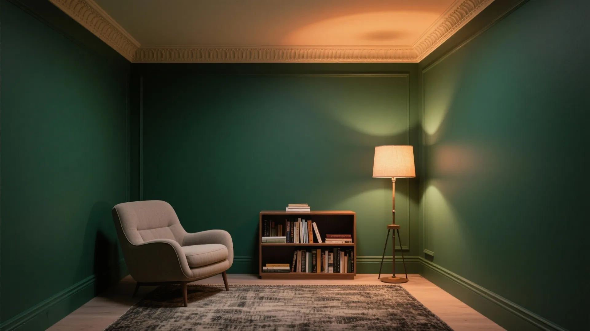 4) Color-drenched crown and ceiling for coziness