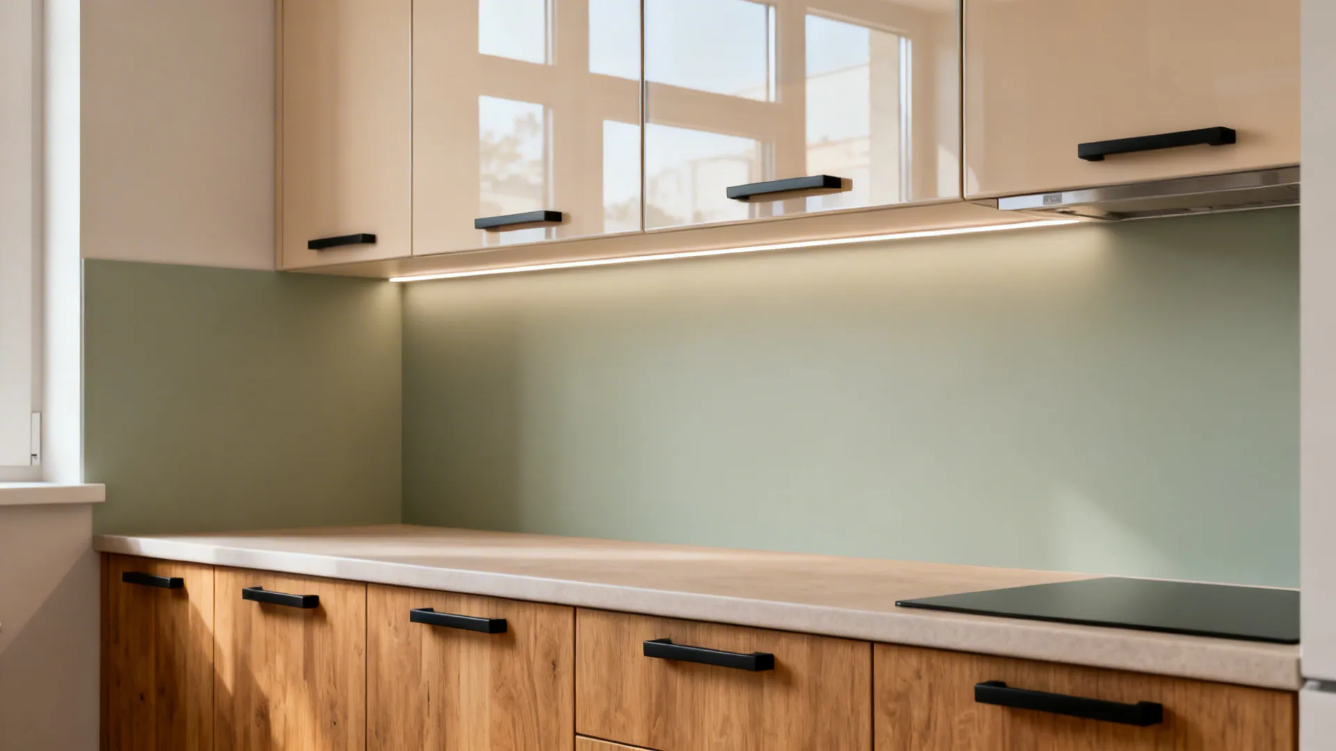 Color-drenched Upper Cabinets in Lacquered Glass