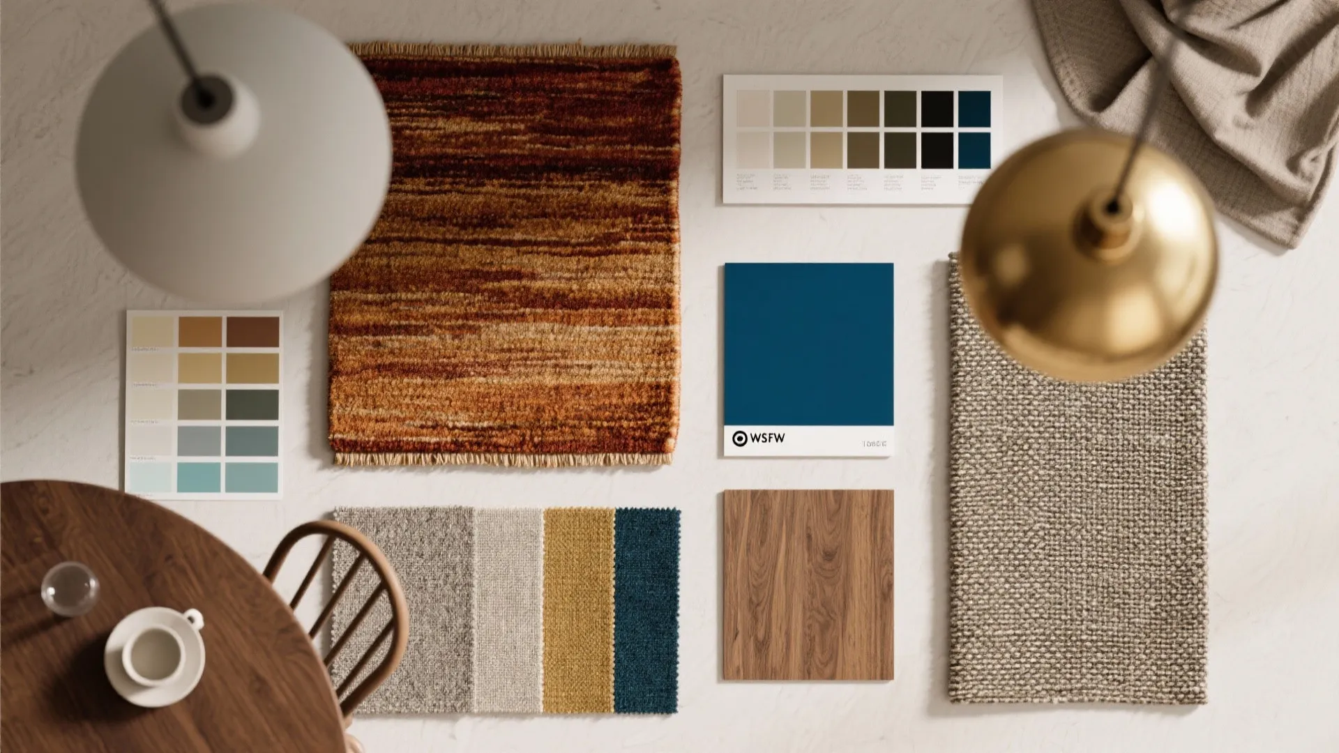 Rugs, lighting and color blocking to create distinction