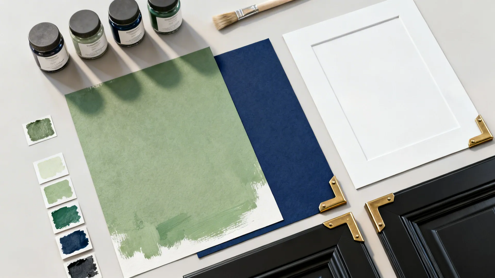 Color-curated frame walls to echo cabinet tones