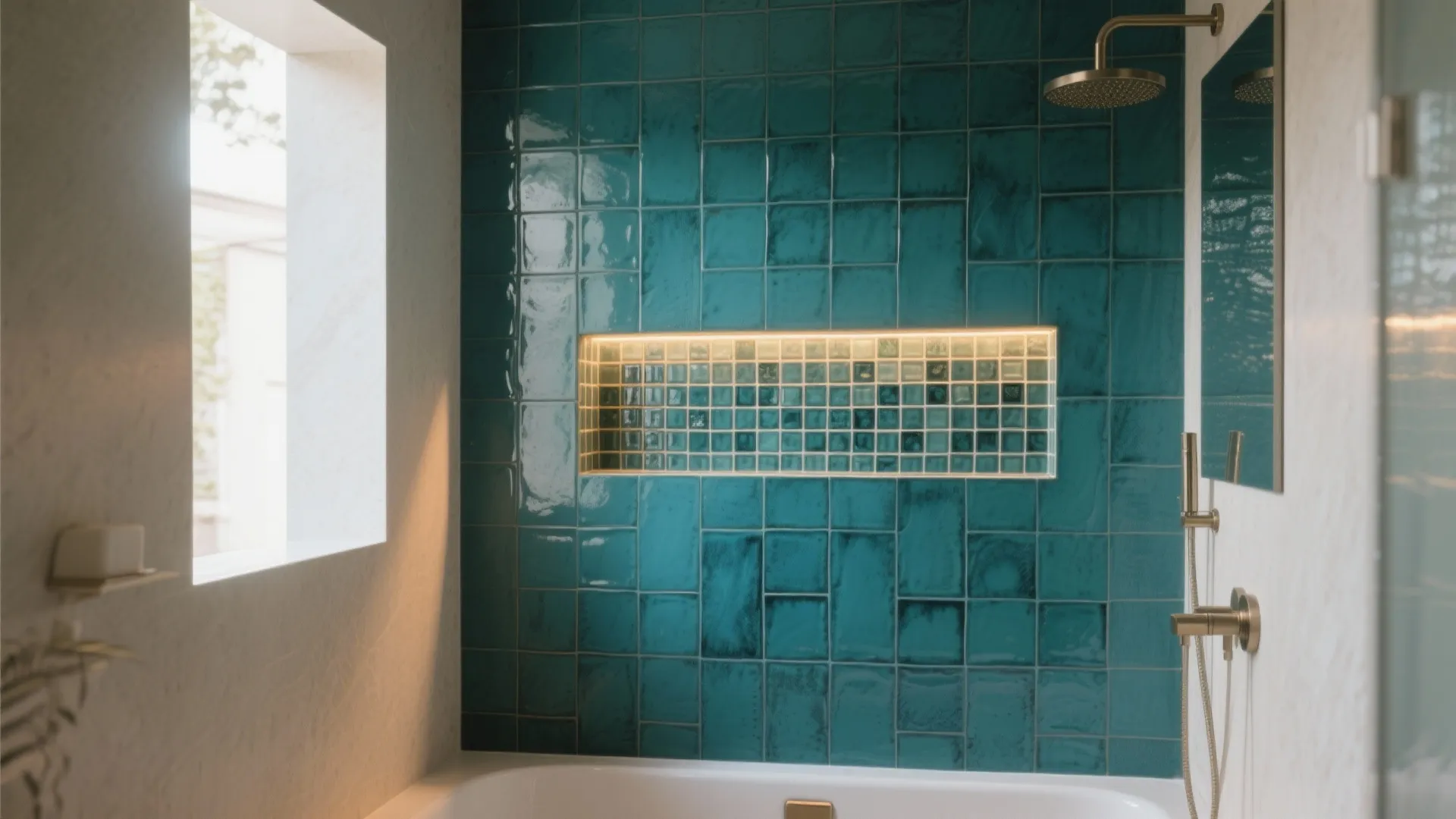 5) Color-forward glazed feature + illuminated niche