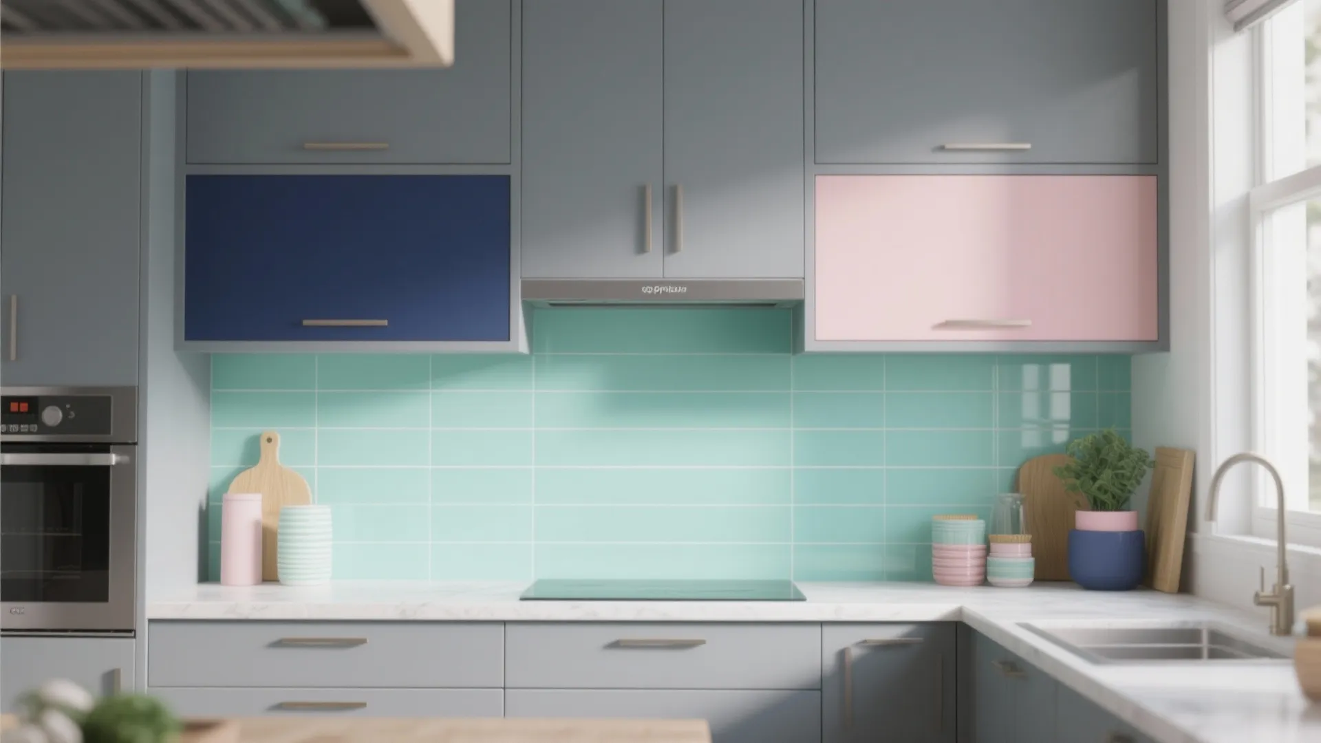 5. Color Pop: Mint, Navy or Blush Accent Backsplash
