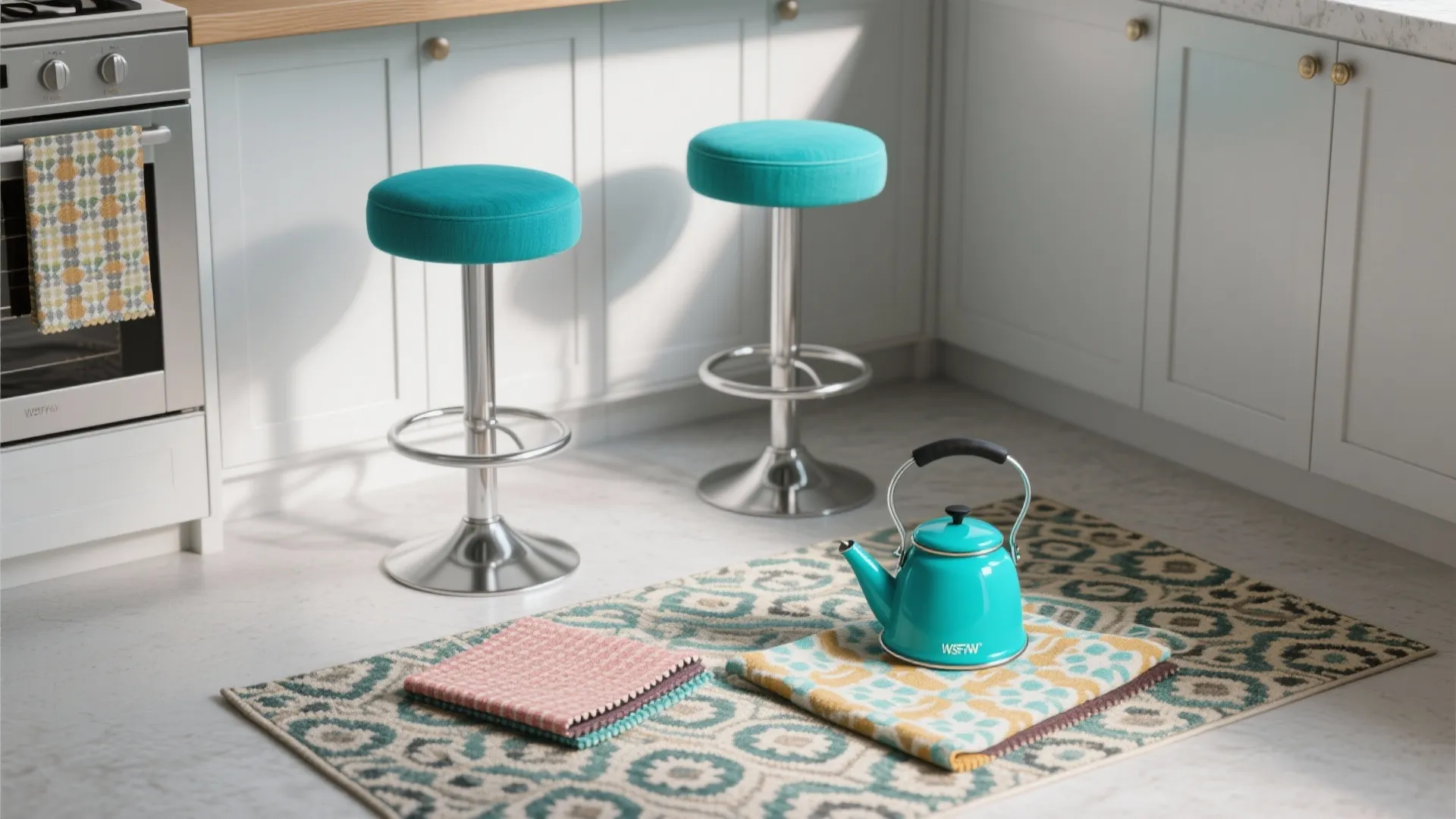 5. Pops of color through textiles and small appliances