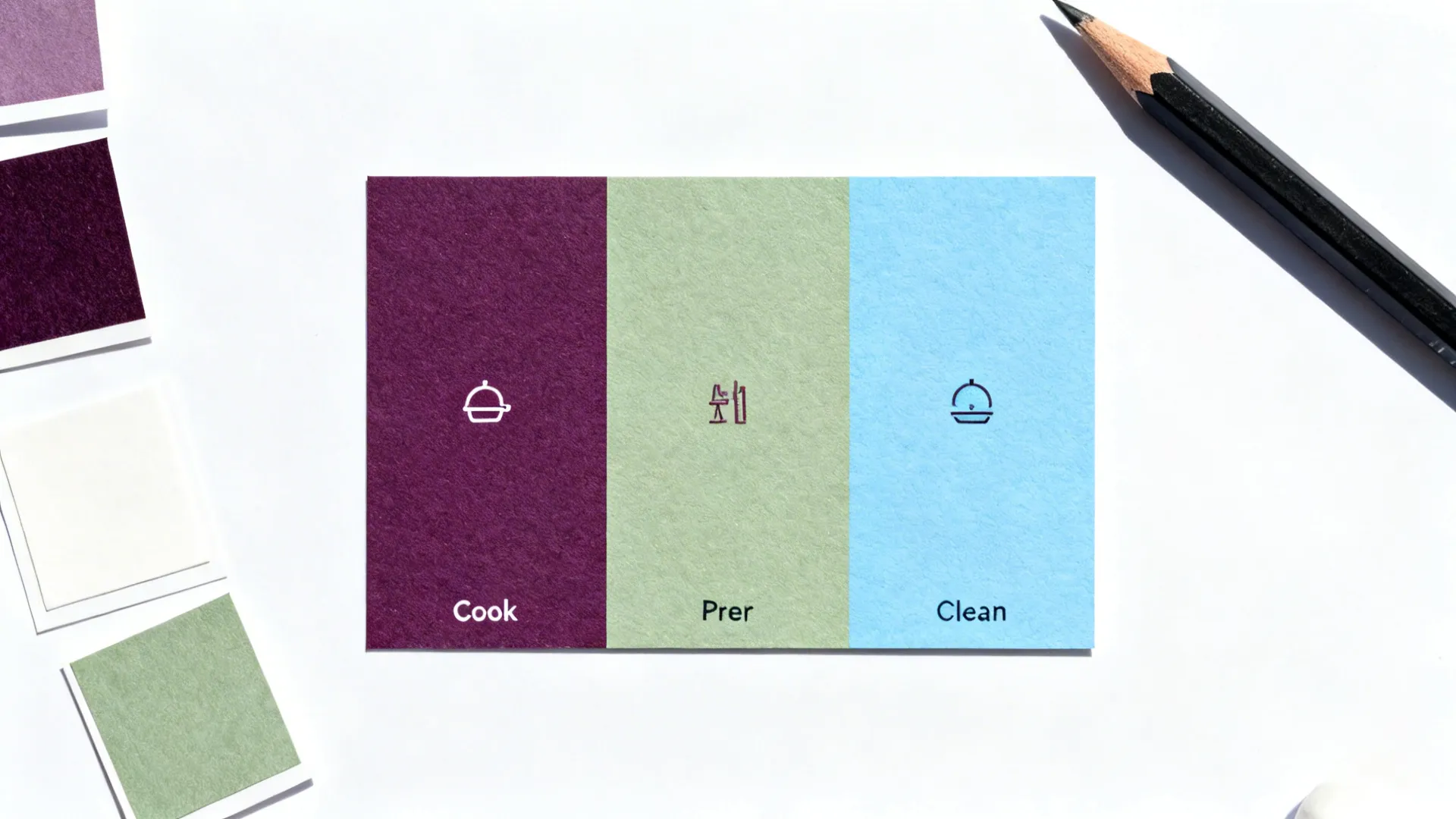 Paper card showing three color zones for cooking food prep and cleaning next to a pencil