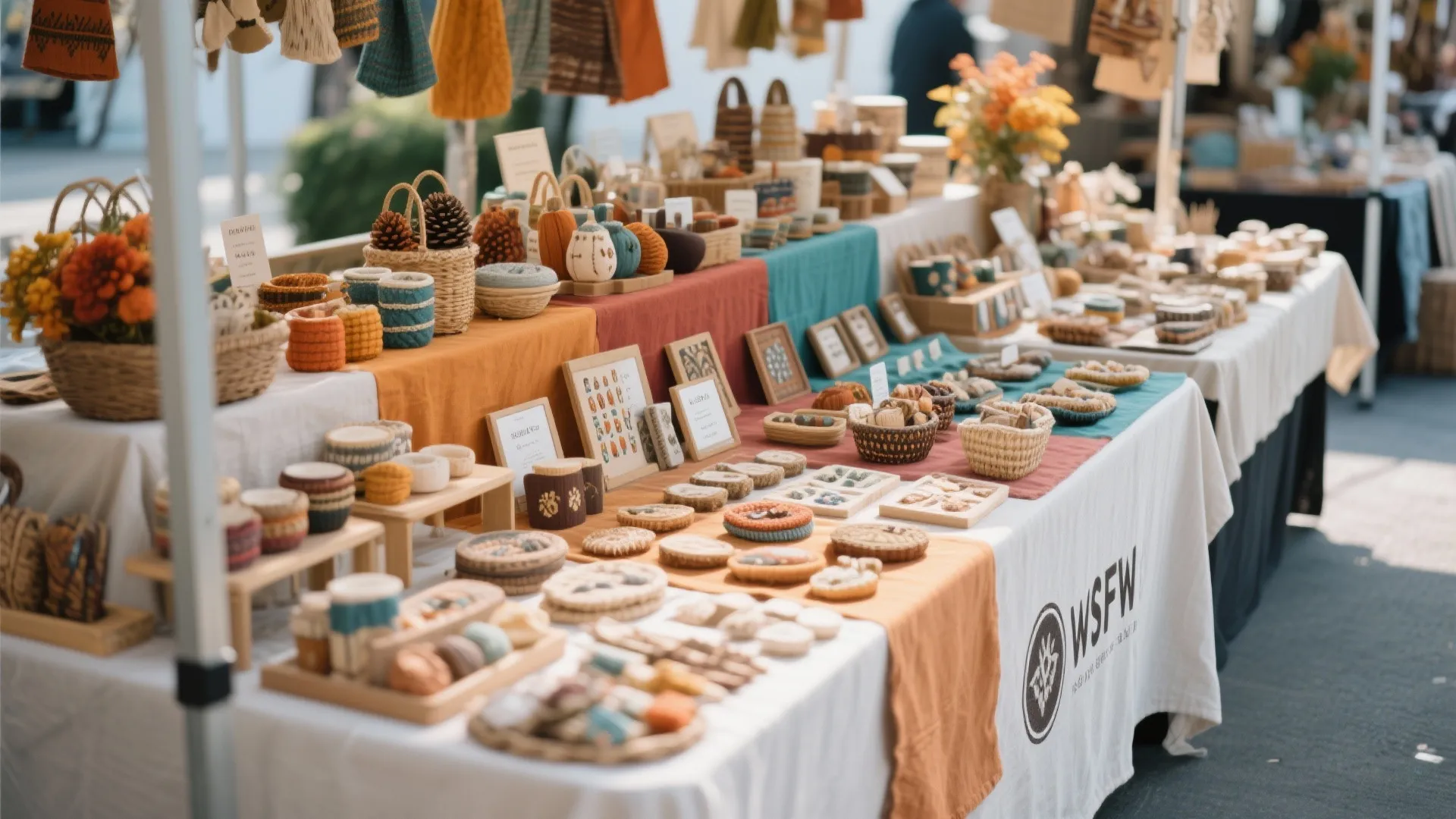 Vendor table arranged into warm and cool color zones to guide customers