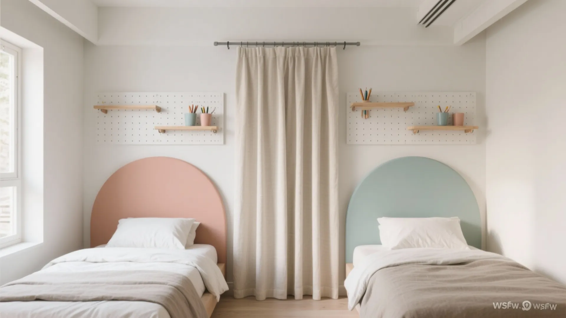 Idea 4: Color Zoning + Curtains to Create Two Mini-Rooms