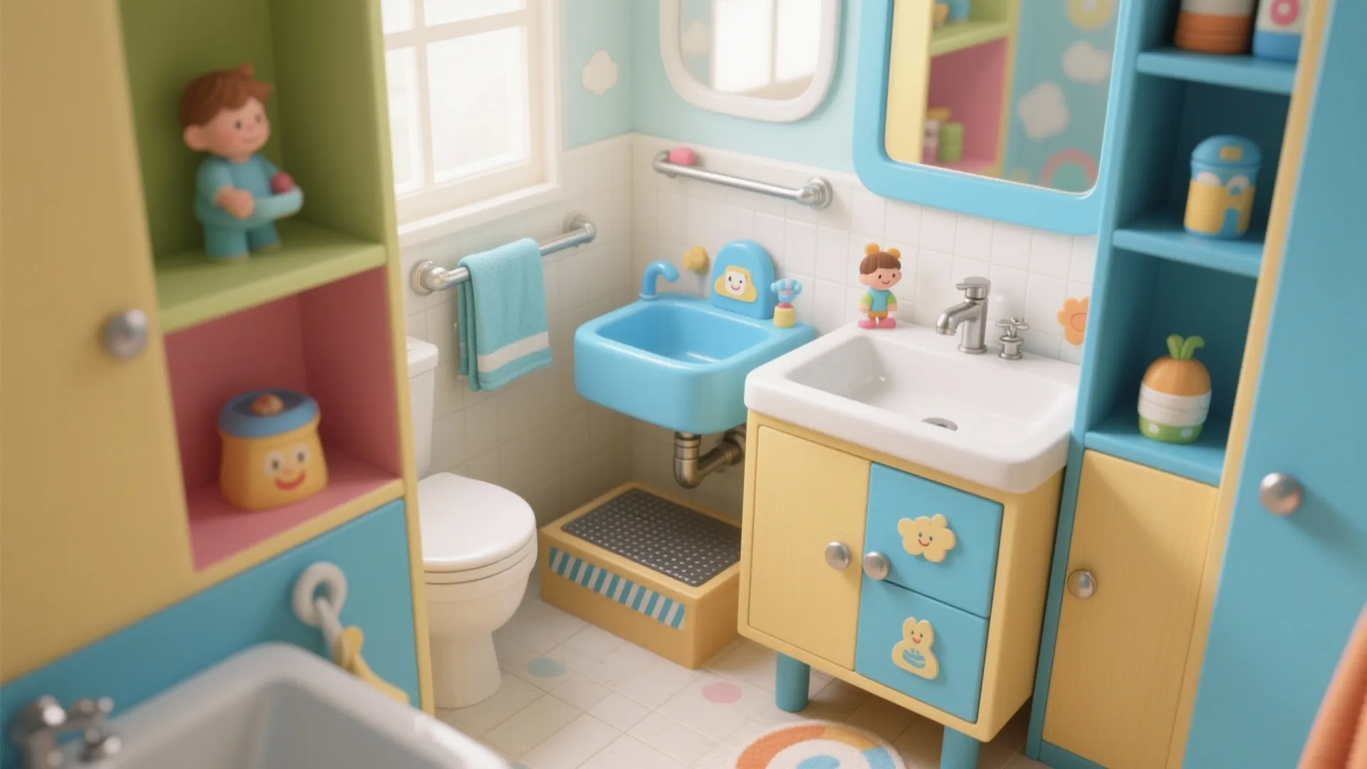 5. Color-coded zones and playful fixtures