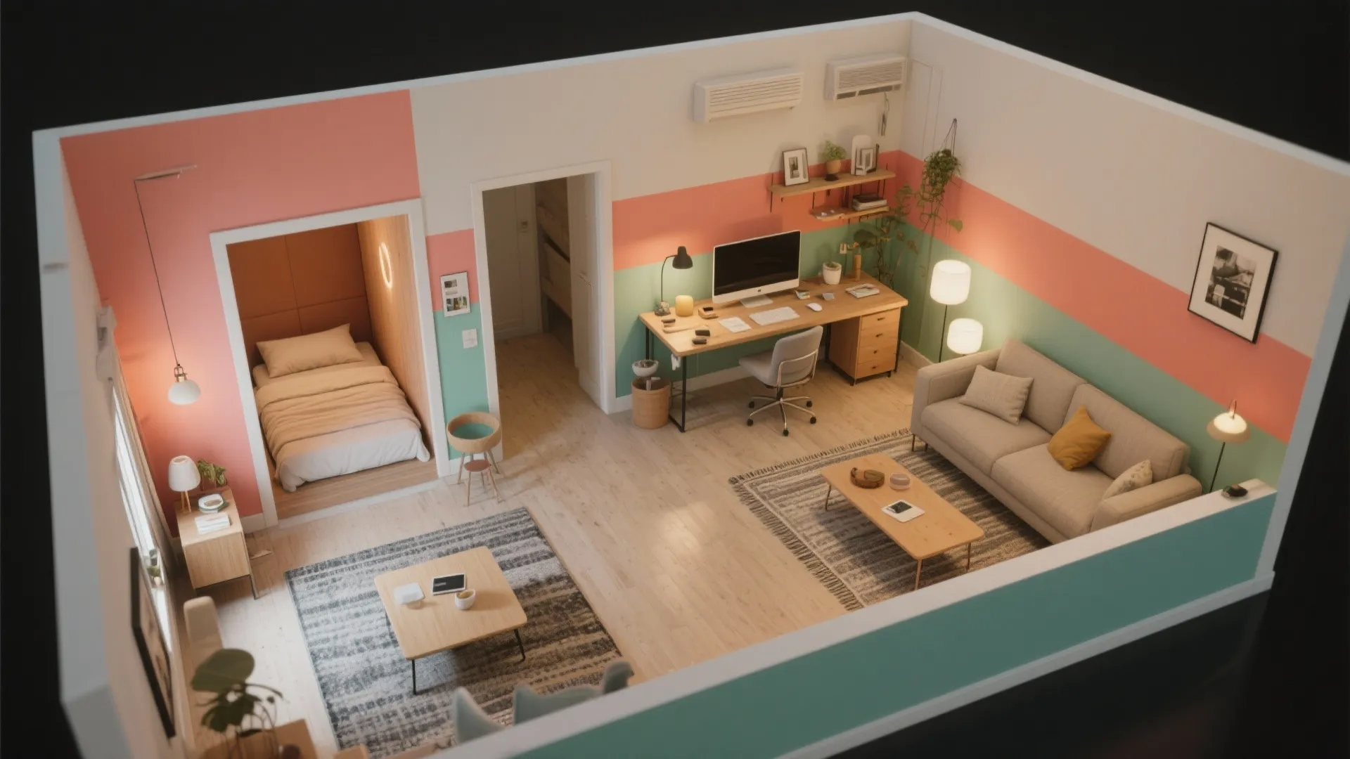 3. Color zoning: paint bands to define uses