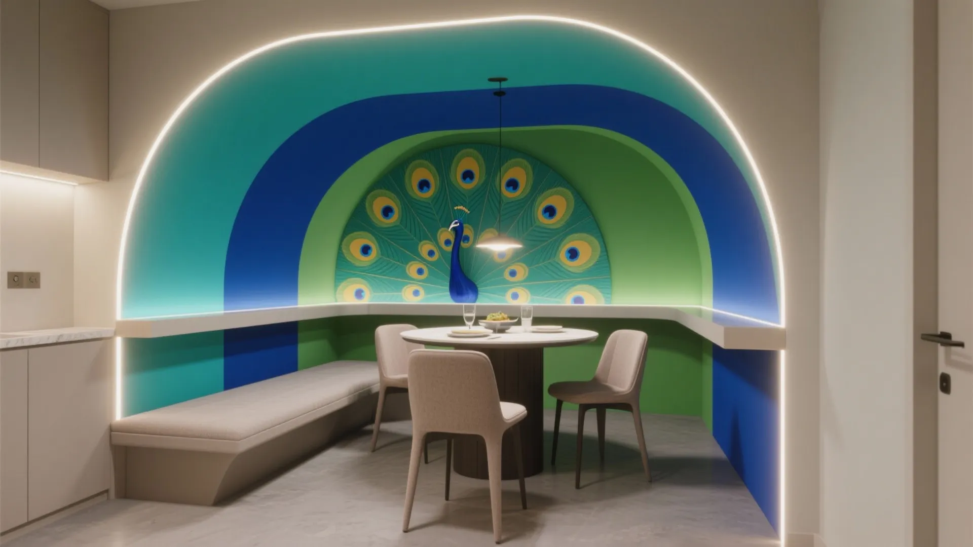 Peacock Color-Block Niche with Lighting