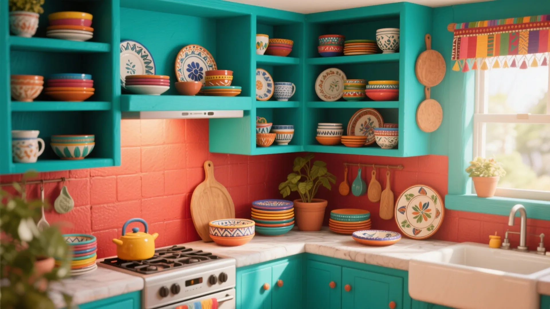 3. Colorful Open Shelving