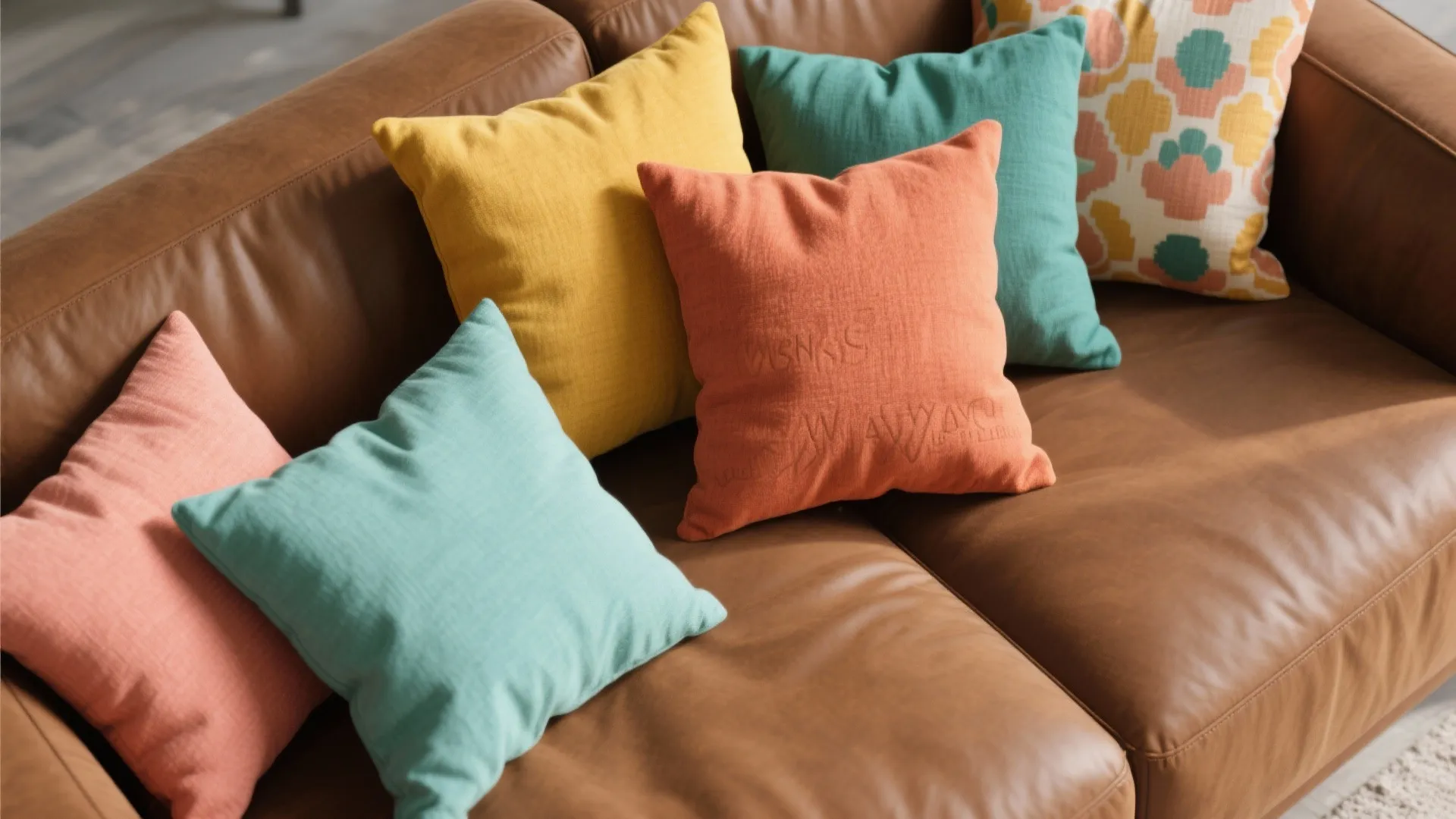 Colorful throw pillows in various fabrics and patterns
